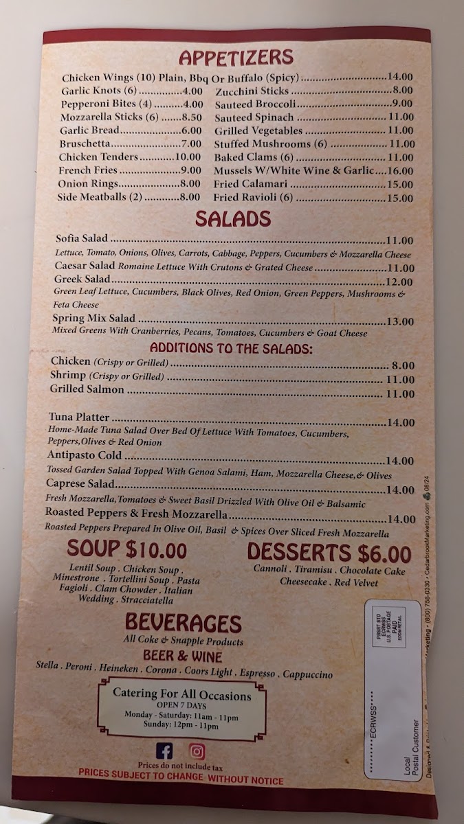 Sofia's Pizza Menu - Image 2