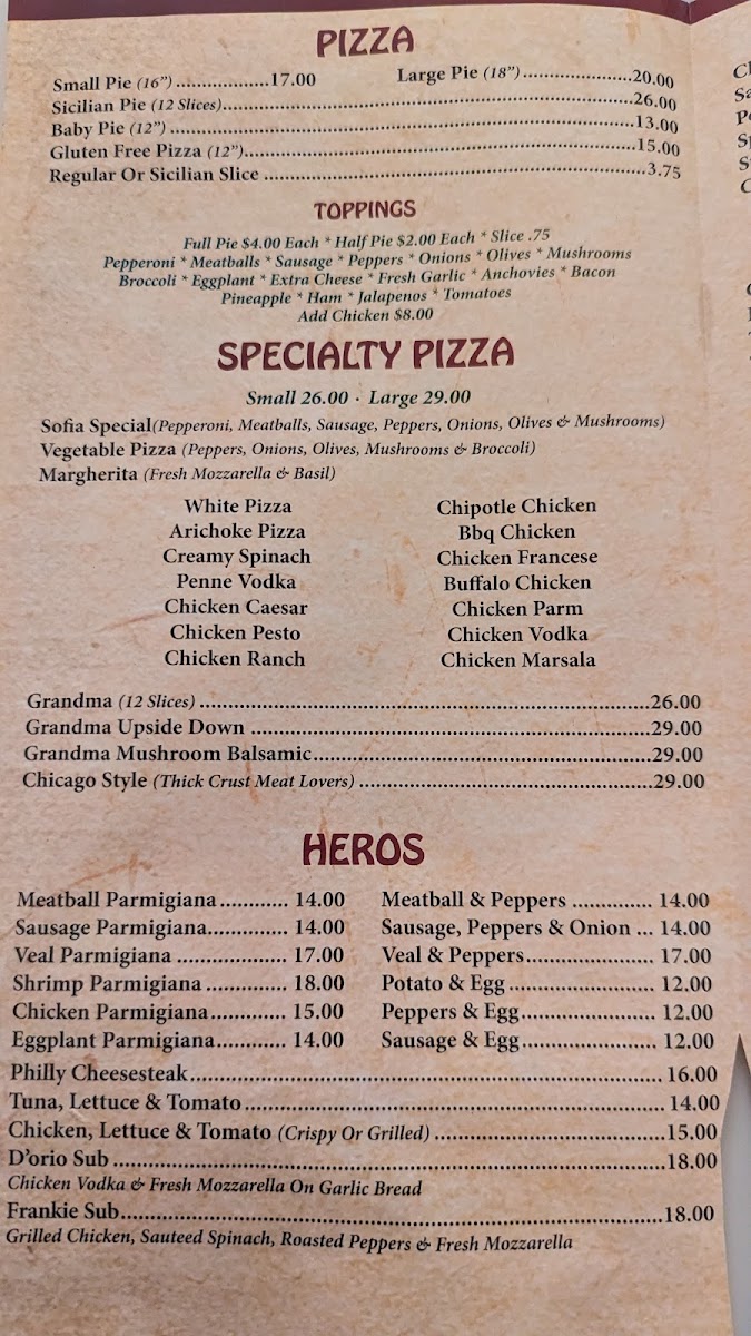 Sofia's Pizza Menu - Image 4